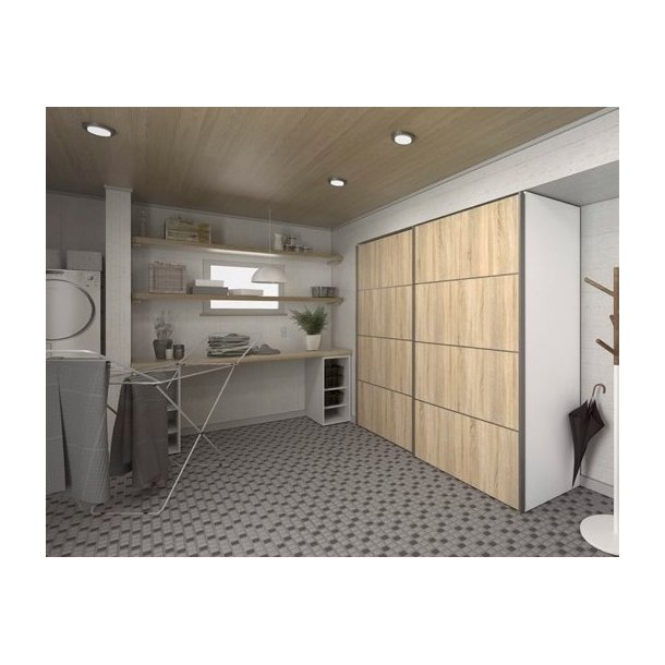 Modena garderobeskab ege look og hvidt 2 skydedre 240 x 200 cm