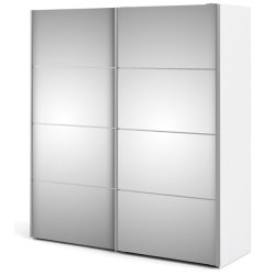 Modena garderobeskab 180cm bredt hvidt med 2 spejlskydedre