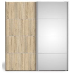 Modena garderobeskab 180cm bredt en spejldr og en skydedr i ege look