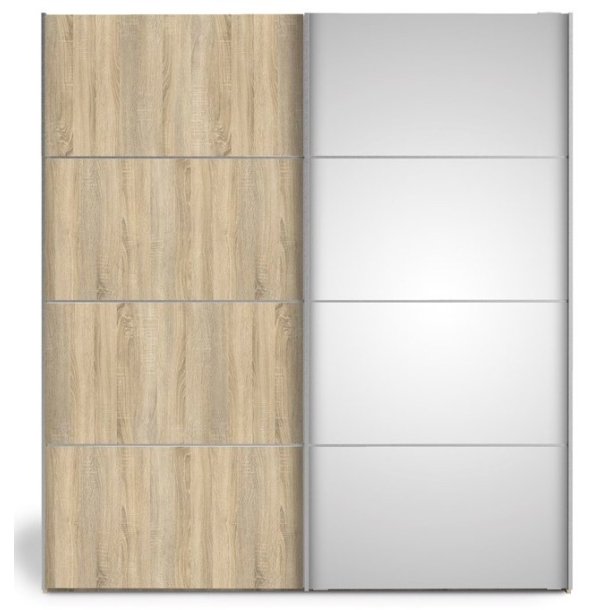 Modena garderobeskab 180cm bredt en spejldr og en skydedr i ege look