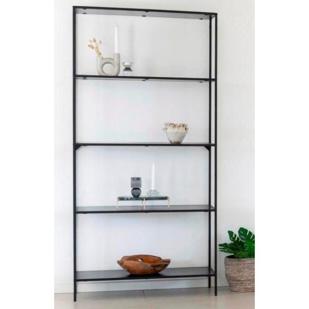 Valencia sort 80 cm reol i st�l og med 5 sorte hylder. 