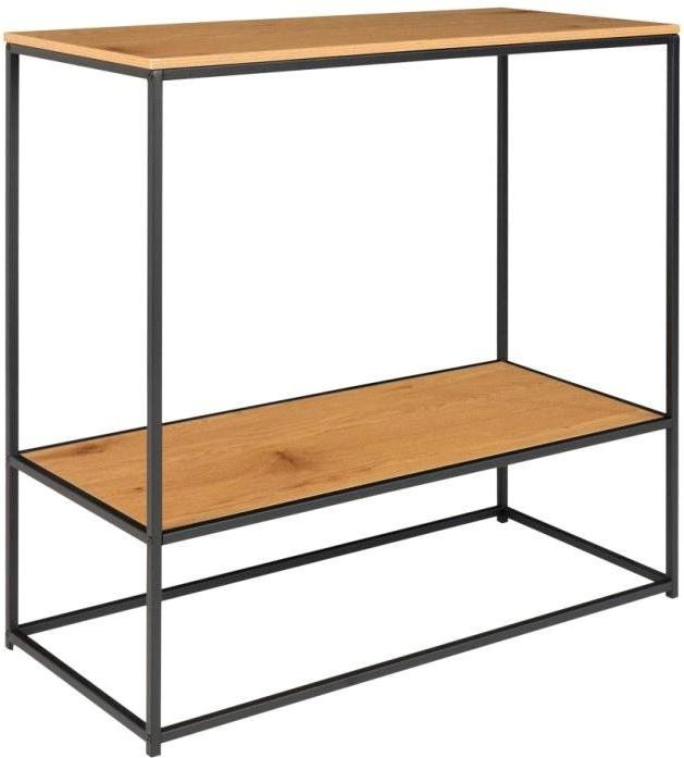 Valencia lav reol på 80 cm med sort metalstel og to hylder i ege-look