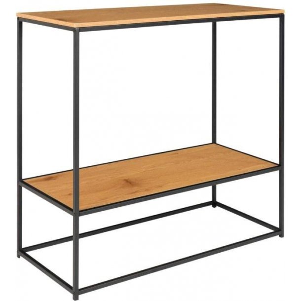 Valencia 80 cm reol med sort metalstel og med 2 hylder i ege look. 