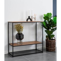 Valencia 80 cm reol med sort metalstel og med 2 hylder i ege look. 