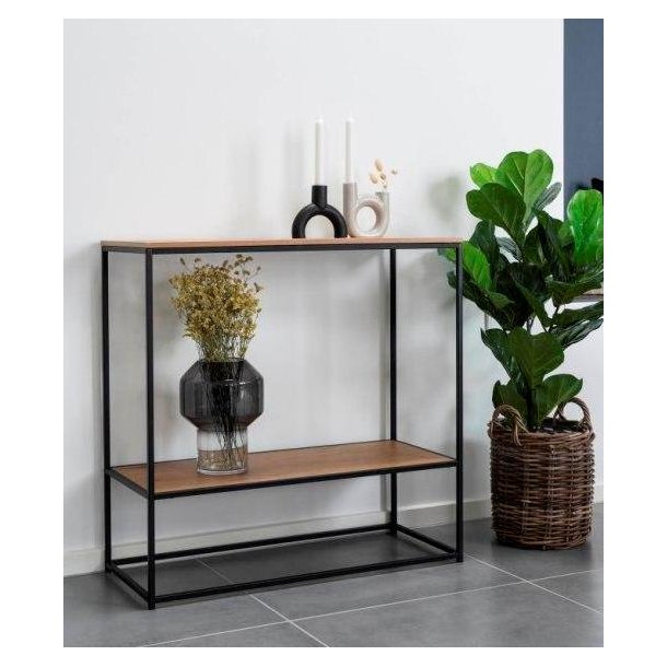 Valencia 80 cm reol med sort metalstel og med 2 hylder i ege look. 