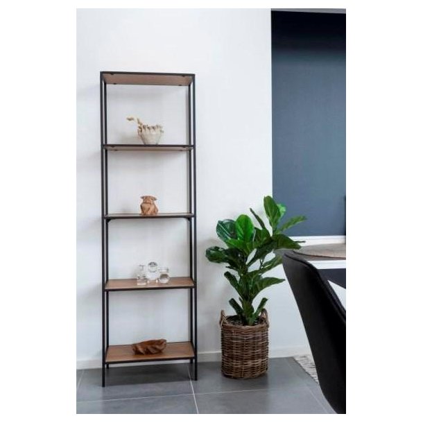 Valencia 50 cm reol i sort metalstel og med 5 hylder i ege look. 