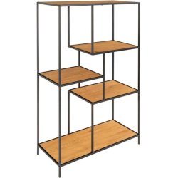 Valencia 80 cm reol i sort metalstel og med 5 hylder i ege look. 