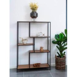 Valencia 80 cm reol i sort metalstel og med 5 hylder i ege look. 