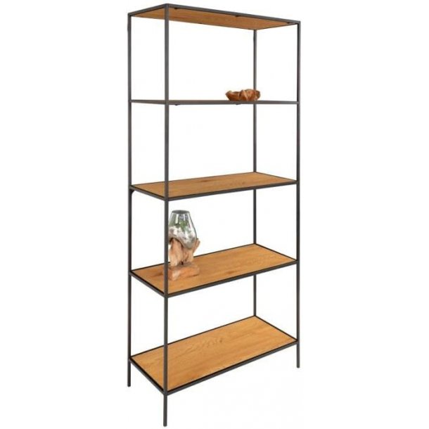 Valencia sort 80 cm reol i stl og med 5 hylder i egelook. 
