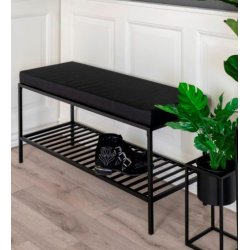 Valencia bnk 100 x 36 cm i sort metalstel med hylde og sidde hynde. 