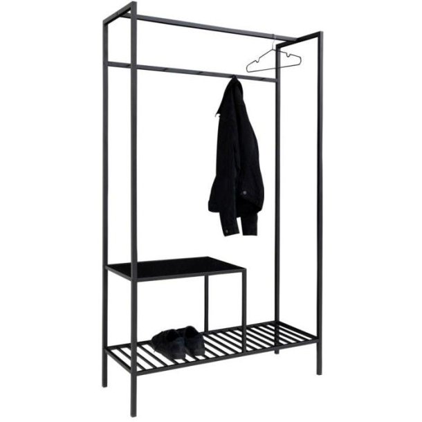 Valencia 100 cm garderobe i sort metalstel og med hylder.