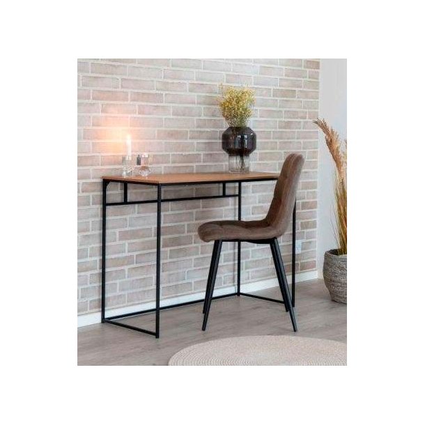 Valencia skrivebord 100 x 45 cm i sort metalstel og med bordplade i ege look. 
