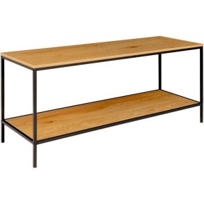 Valencia TV bord 100 x 36 cm i sort metalstel og med hylder i egelook. 