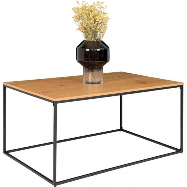 Valencia sofabord 90 x 60 cm i sort metalstel og med bordplade med ege look.