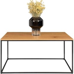 Valencia sofabord 90 x 60 cm i sort metalstel og med bordplade med ege look.