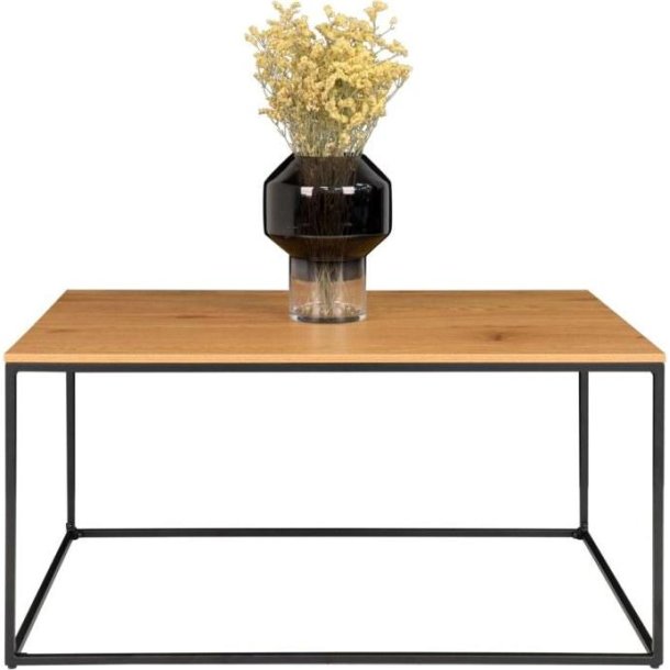 Valencia sofabord 90 x 60 cm i sort metalstel og med bordplade med ege look.