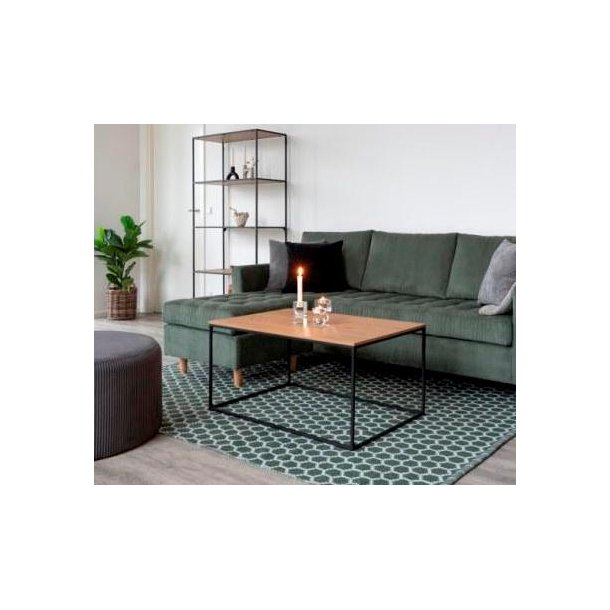 Valencia sofabord 90 x 60 cm i sort metalstel og med bordplade med ege look.