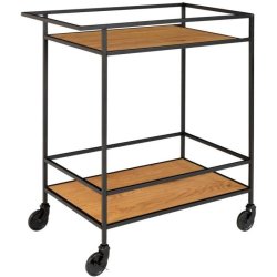 Valencia 68 cm barvogn i sort metalstel og med 2 hylder med ege look. 