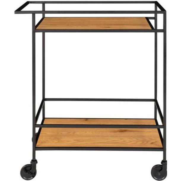 Valencia 68 cm barvogn i sort metalstel og med 2 hylder med ege look. 