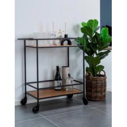 Valencia 68 cm barvogn i sort metalstel og med 2 hylder med ege look. 