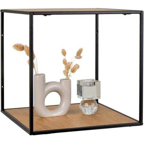 Valencia 35 cm hyldevg i sort metal stel og med 2 trhylder med ege look. 