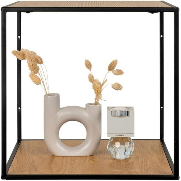 Valencia 35 cm hyldevg i sort metal stel og med 2 trhylder med ege look. 