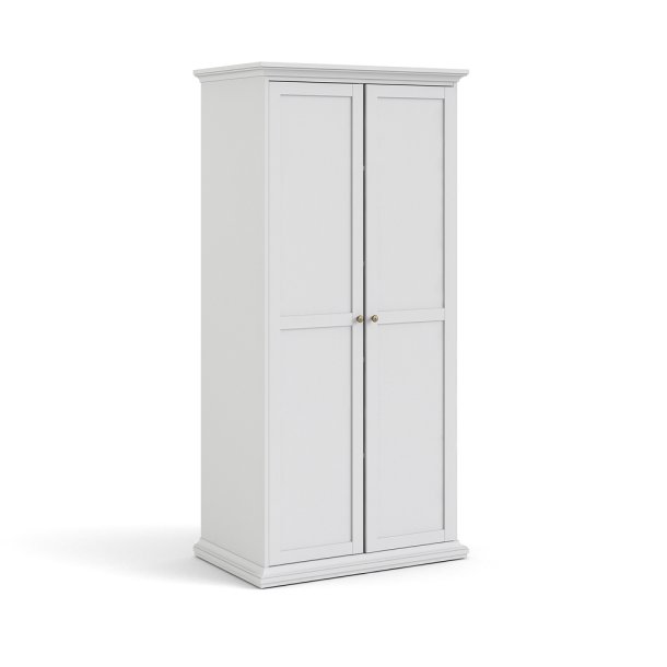 Frisenborg hvidt garderobeskab, 95 cm bredt med 2 dre, inkl 5 hylder