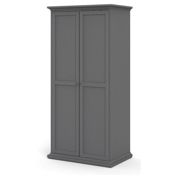 Frisenborg garderobeskab, 95 cm bredt med 2 dre, inkl 5 hylder, mat gr