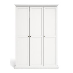 Frisenborg hvidt garderobeskab, 140 cm bredt med 3 dre og inkl 5 hylder