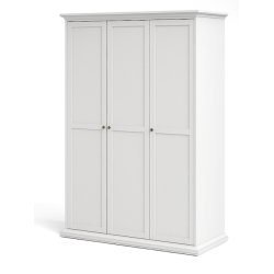 Frisenborg hvidt garderobeskab, 140 cm bredt med 3 dre og inkl 5 hylder