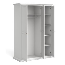 Frisenborg hvidt garderobeskab, 140 cm bredt med 3 dre og inkl 5 hylder