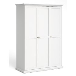 Frisenborg hvidt garderobeskab, 140 cm bredt med 3 dre og inkl 5 hylder