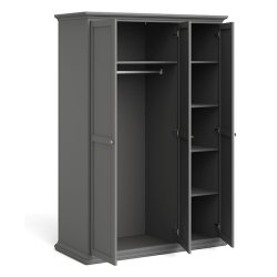 Frisenborg garderobeskab, 140 cm bredt med 3 dre og inkl 5 hylder mat gr