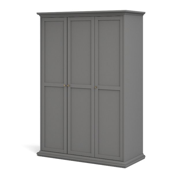 Frisenborg garderobeskab, 140 cm bredt med 3 dre og inkl 5 hylder mat gr