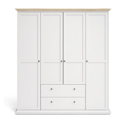 Frisenborg garderobeskab, 180cm bredt med 4 dre, 2 skuffer og 8 hylder