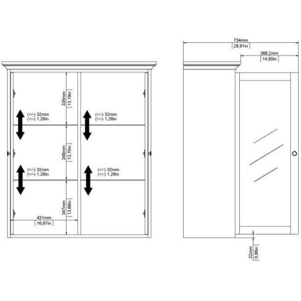 Frisenborg 100 cm bred hvid hngevitrine med 2 glasdre.