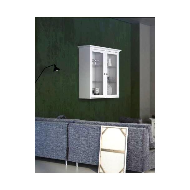Frisenborg 100 cm bred hvid hngevitrine med 2 glasdre.