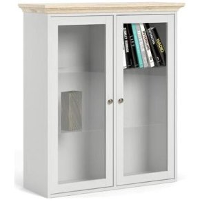 Frisenborg 100 cm bred hngevitrine hvid og ege look med 2 glasdre.