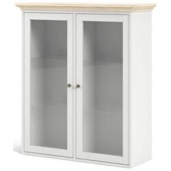 Frisenborg 100 cm bred hngevitrine hvid og ege look med 2 glasdre.