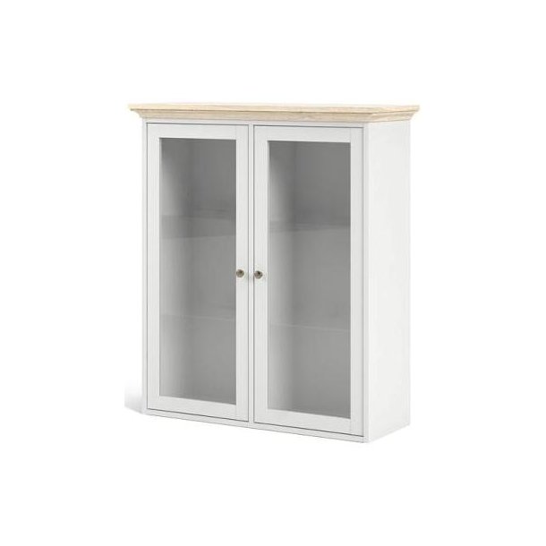 Frisenborg 100 cm bred hngevitrine hvid og ege look med 2 glasdre.