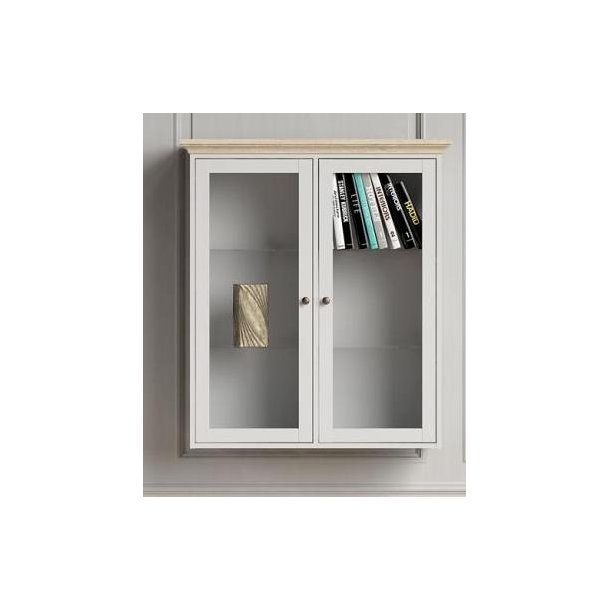 Frisenborg 100 cm bred hngevitrine hvid og ege look med 2 glasdre.