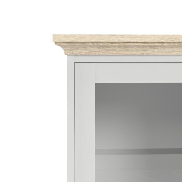 Frisenborg 100 cm bred hngevitrine hvid og ege look med 2 glasdre.