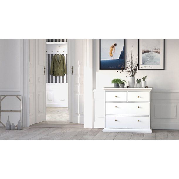 Frisenborg hvid kommode 95 cm bred med 4 skuffer