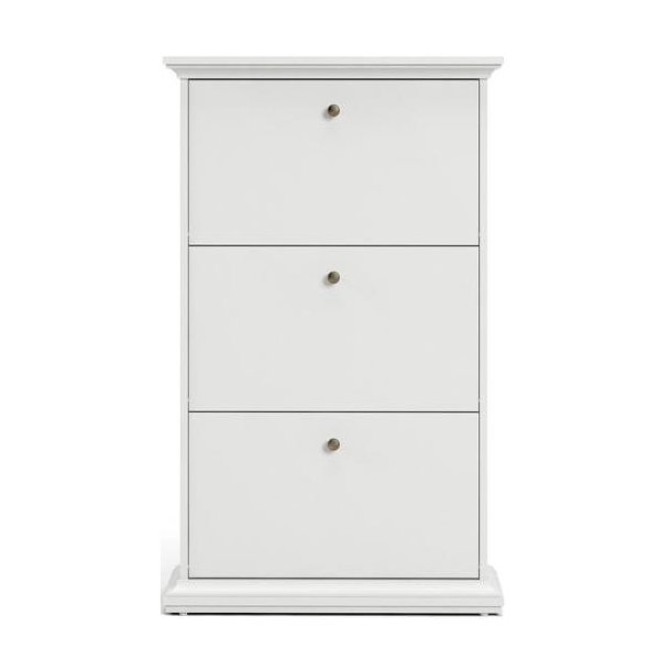 Frisenborg hvidt skoskab 75 cm bredt og med 3 vippel�ger og plads til ca. 18 par sko