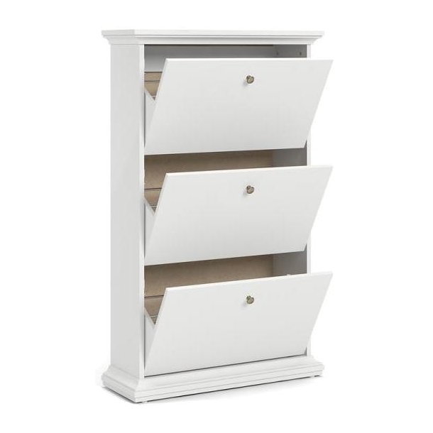 Frisenborg hvidt skoskab 75 cm bredt og med 3 vippel�ger og plads til ca. 18 par sko