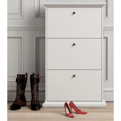 Frisenborg hvidt skoskab 75 cm bredt og med 3 vippel�ger og plads til ca. 18 par sko