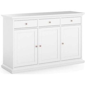 Frisenborg 144 cm bred hvid sknk med 3 skabe og 3 skuffer.