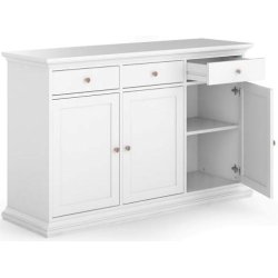 Frisenborg 144 cm bred hvid sknk med 3 skabe og 3 skuffer.