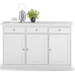 Frisenborg 144 cm bred hvid sknk med 3 skabe og 3 skuffer.