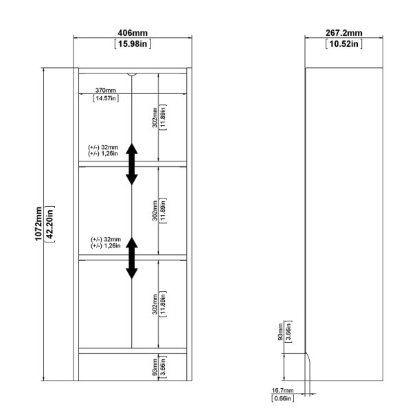 Alfa hvid smal bogreol med 2 hylder 40 x 107 cm 